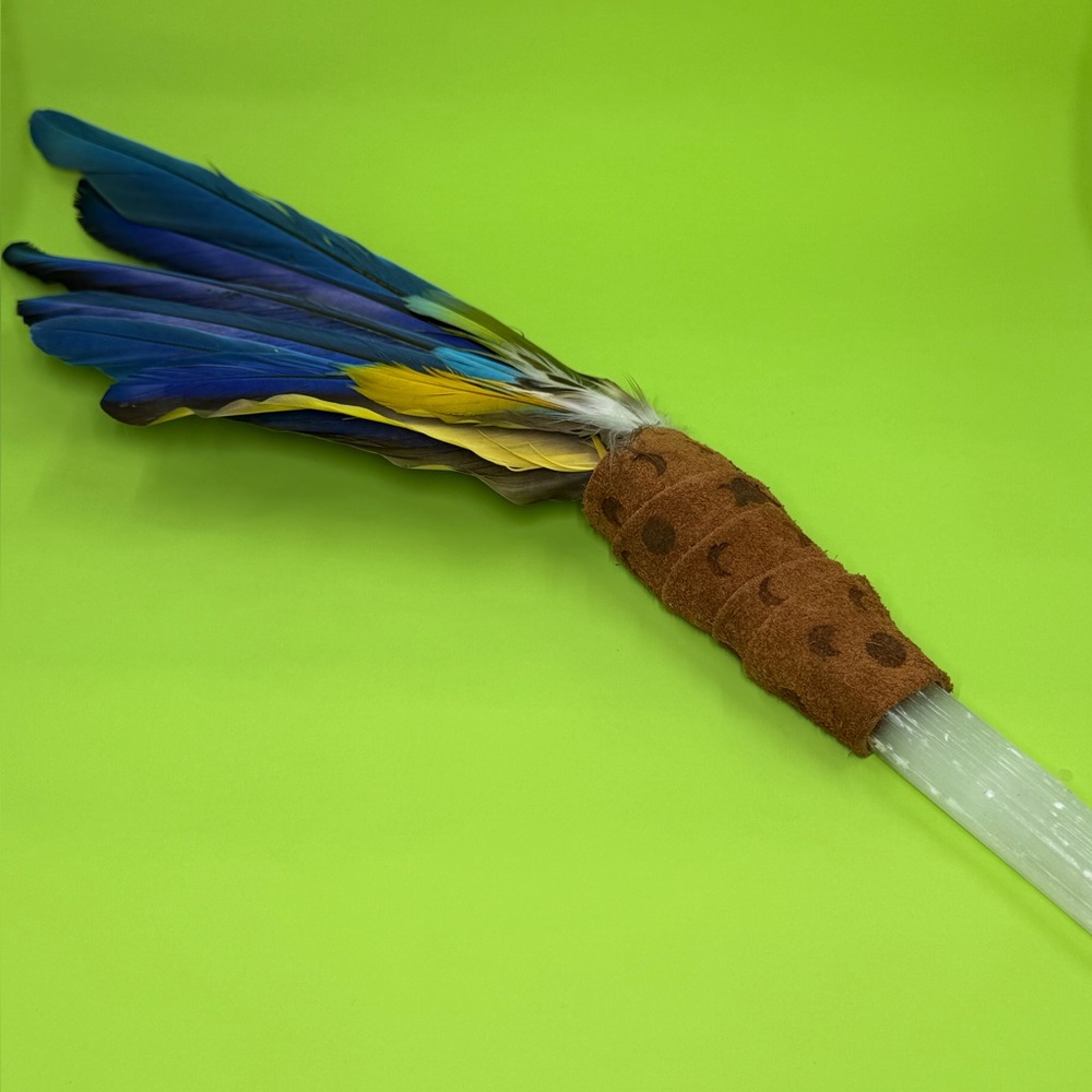 Blue and Yellow Feather Fan